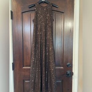 Brown, sequin, ankle length a-line dress